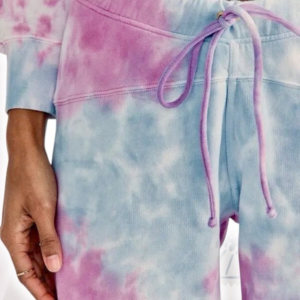 NWT LoveShackFancy ‘Etty’ Cropped Jogger Pant in Pink & Blue Tie Dyed Cotton XS - Picture 2 of 16